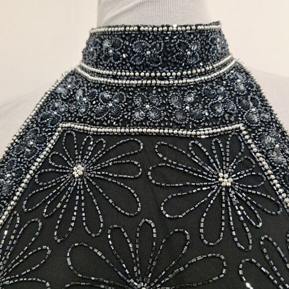 Vintage Adrianna Papell Silk Floral Beaded Y2K Romantic Goth Maxi Dress Black - Picture 13 of 17